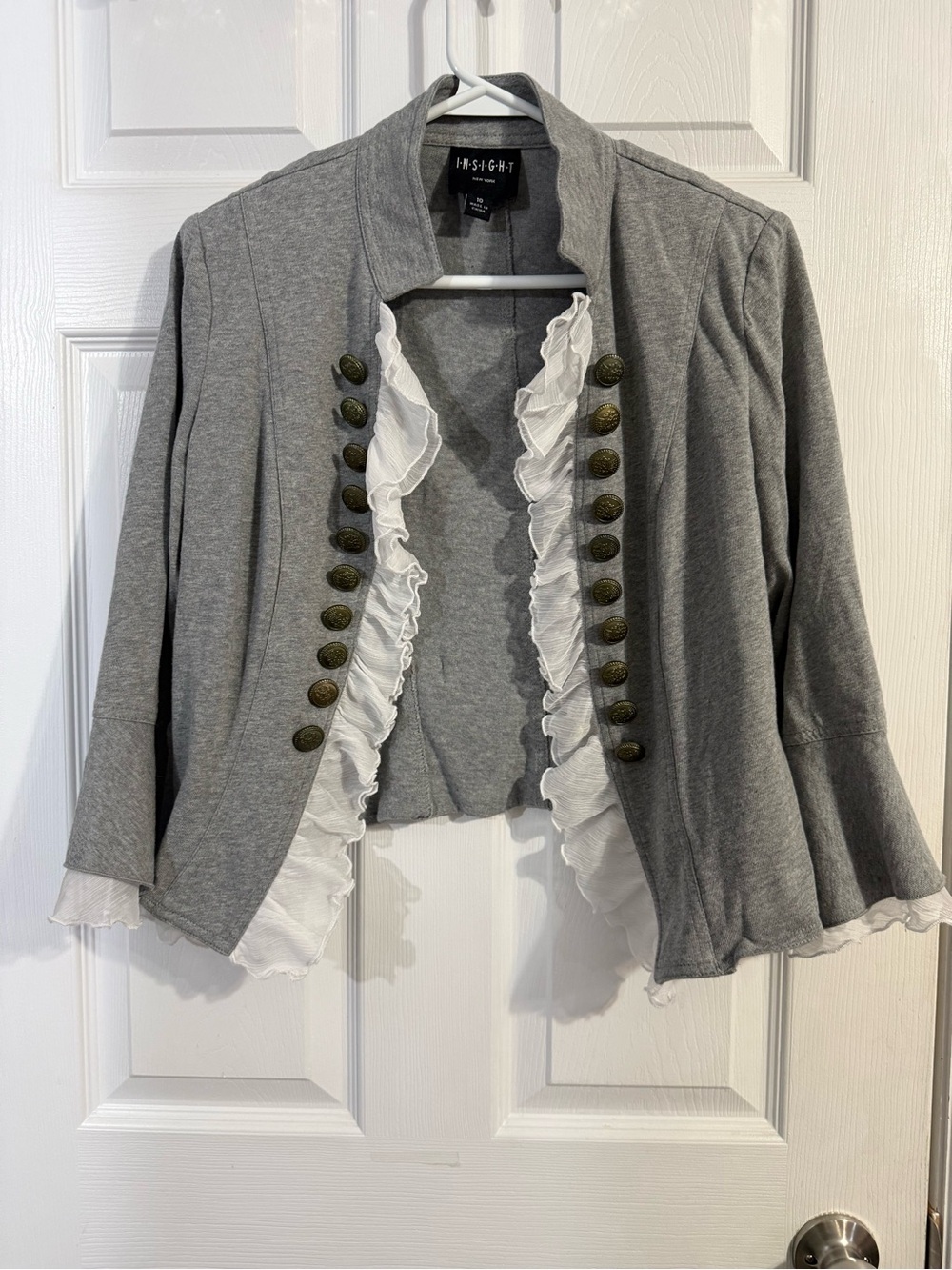 INSIGHT Women’s Gray Ruffle Military-Style Jacket